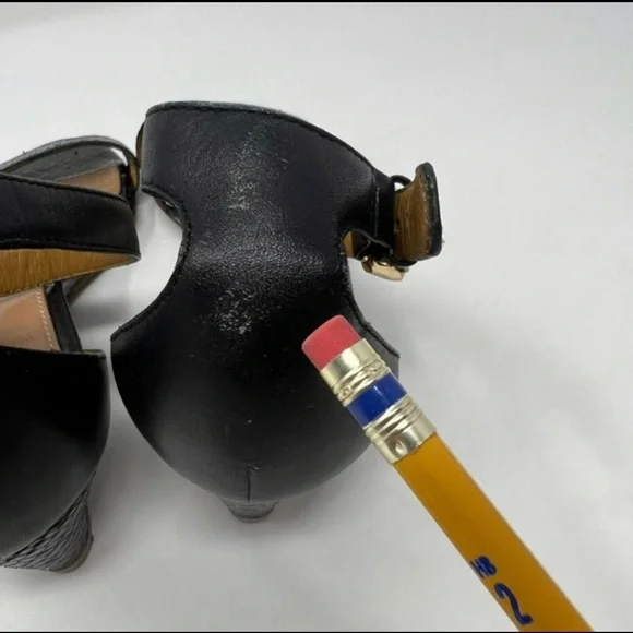 Tory Burch Savannah Wedge Black Gold Sandal Women Size 6 - Picture 11 of 11